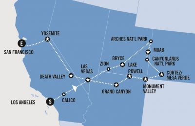 Map showing the Tour regions